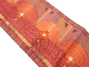 手織り真綿紬抽象模様織出し名古屋帯